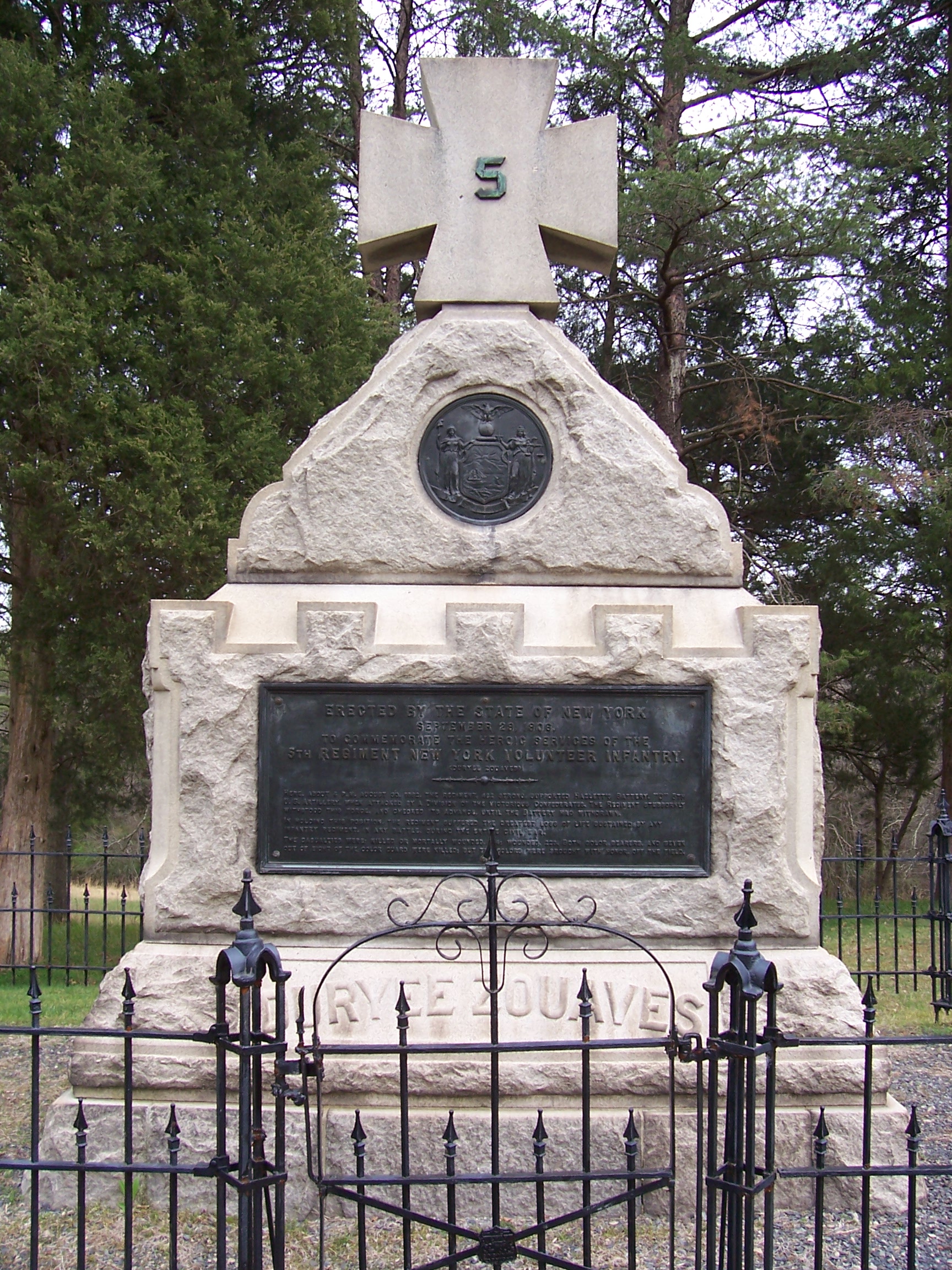 Memorial to the 5th NY regiment Manassas battlefield